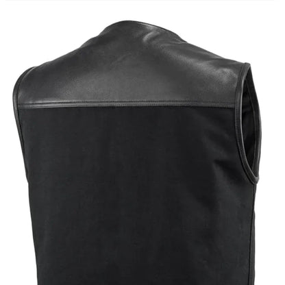 49/51 - No Collar Men's Leather/Canvas Motorcycle Vest Men's Canvas Vests Vests