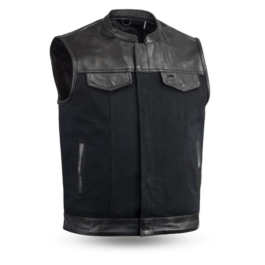 49/51 Vest Motorcycle Leather Canvas Vest Men's Canvas Vests Vests Black S