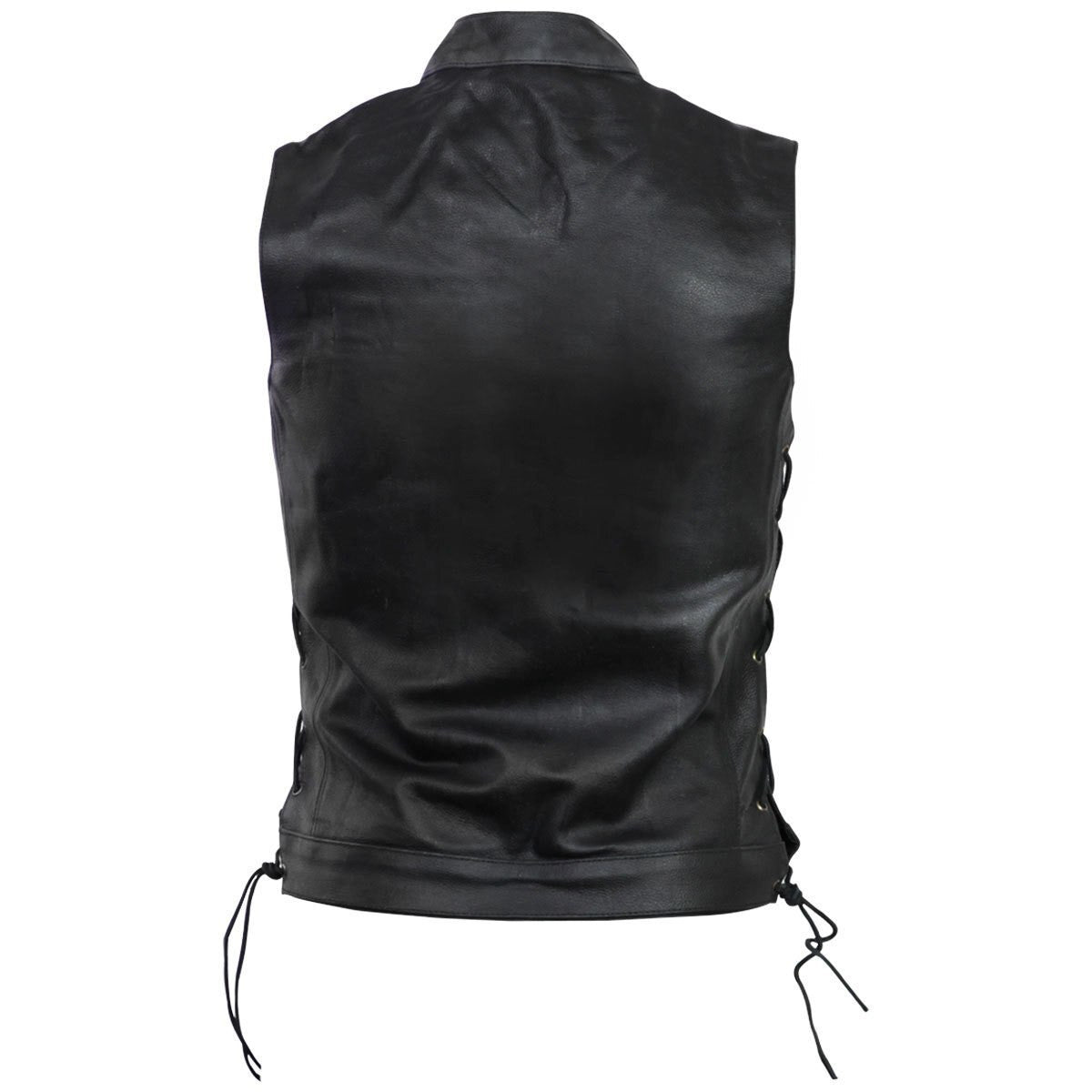Vance Mens Black SOA Club Style Leather Motorcycle Vest With Side Laces