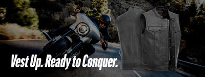 First Manufacturing Sharp Shooter Motorcycle Leather Vest, Black ...