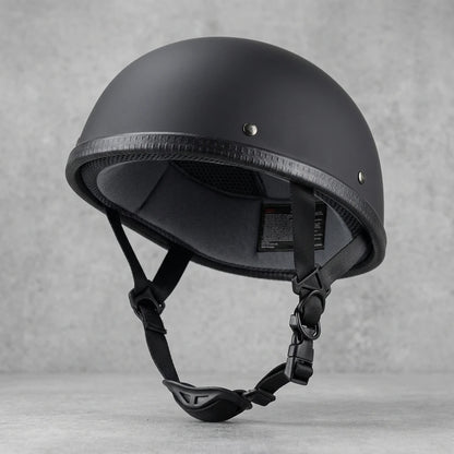 Matte black DOT approved low profile half face motorcycle helmet with quick release chin strap