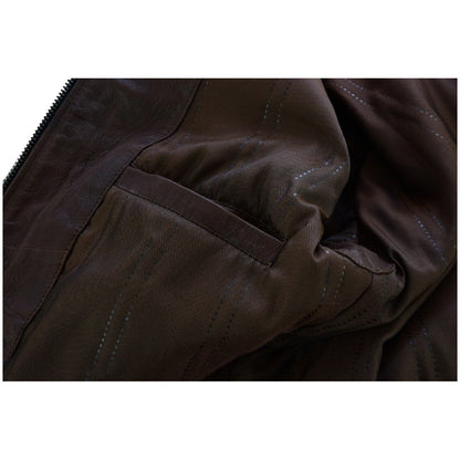 Mens Cafe Racer Waxed Lambskin Chocolate Brown Motorcycle Leather Jacket