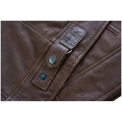 Mens Cafe Racer Waxed Lambskin Chocolate Brown Motorcycle Leather Jacket
