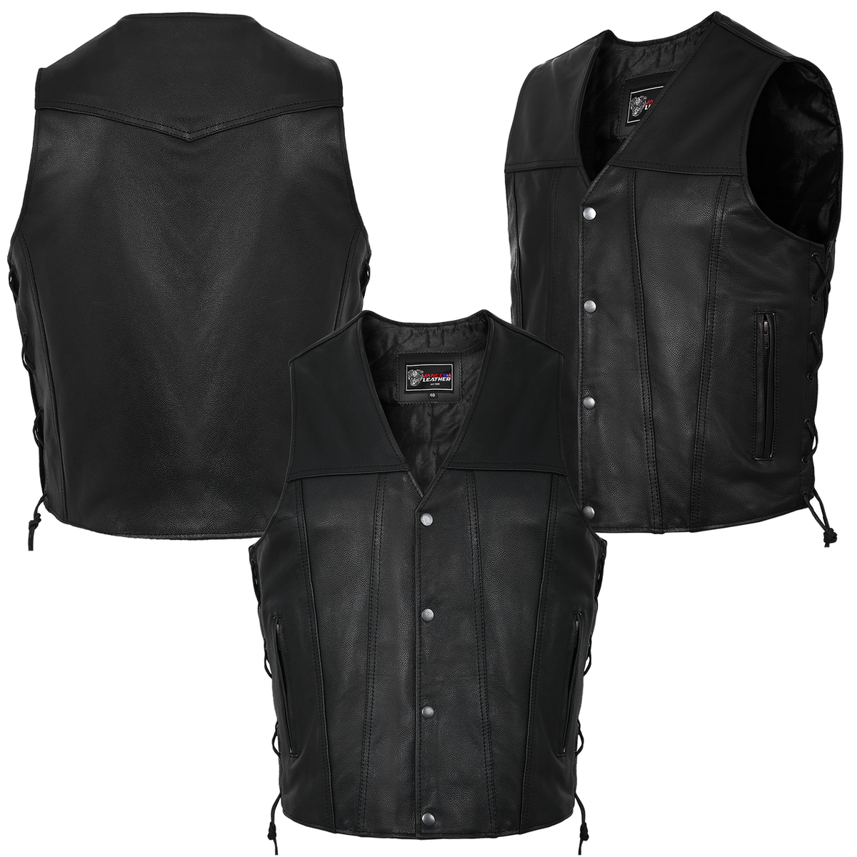 Vance Leather Gambler Style Premium Cowhide Leather Vest