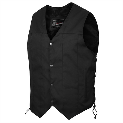 Men's Premium Black Textile Motorcycle 10 Pocket Vest with Dual Conceal Carry Pockets - Perfect for Every Biker Versatile & Durable