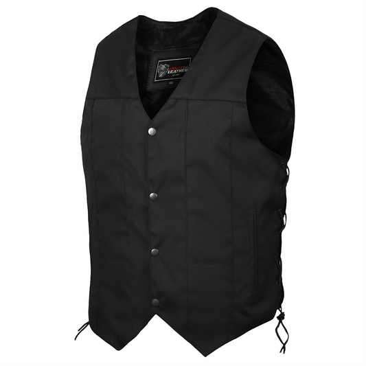 Men's Premium Black Textile Motorcycle 10 Pocket Vest with Dual Conceal Carry Pockets - Perfect for Every Biker Versatile & Durable