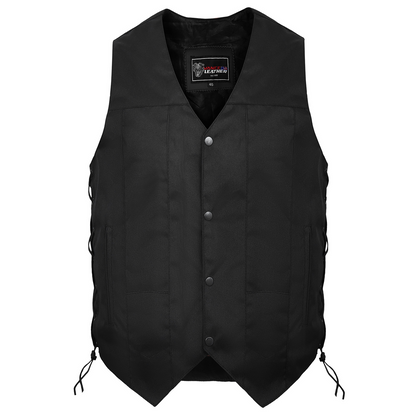 Men's Premium Black Textile Motorcycle 10 Pocket Vest with Dual Conceal Carry Pockets - Perfect for Every Biker Versatile & Durable