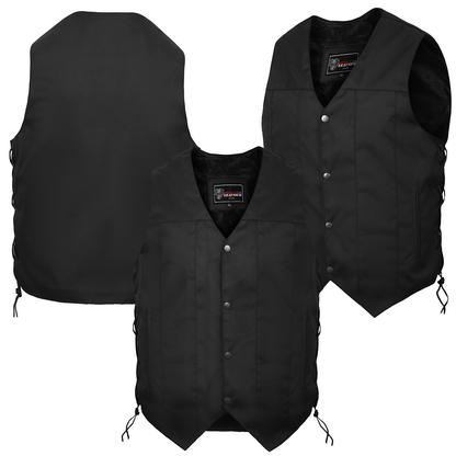 Men's Premium Black Textile Motorcycle 10 Pocket Vest with Dual Conceal Carry Pockets - Perfect for Every Biker Versatile & Durable