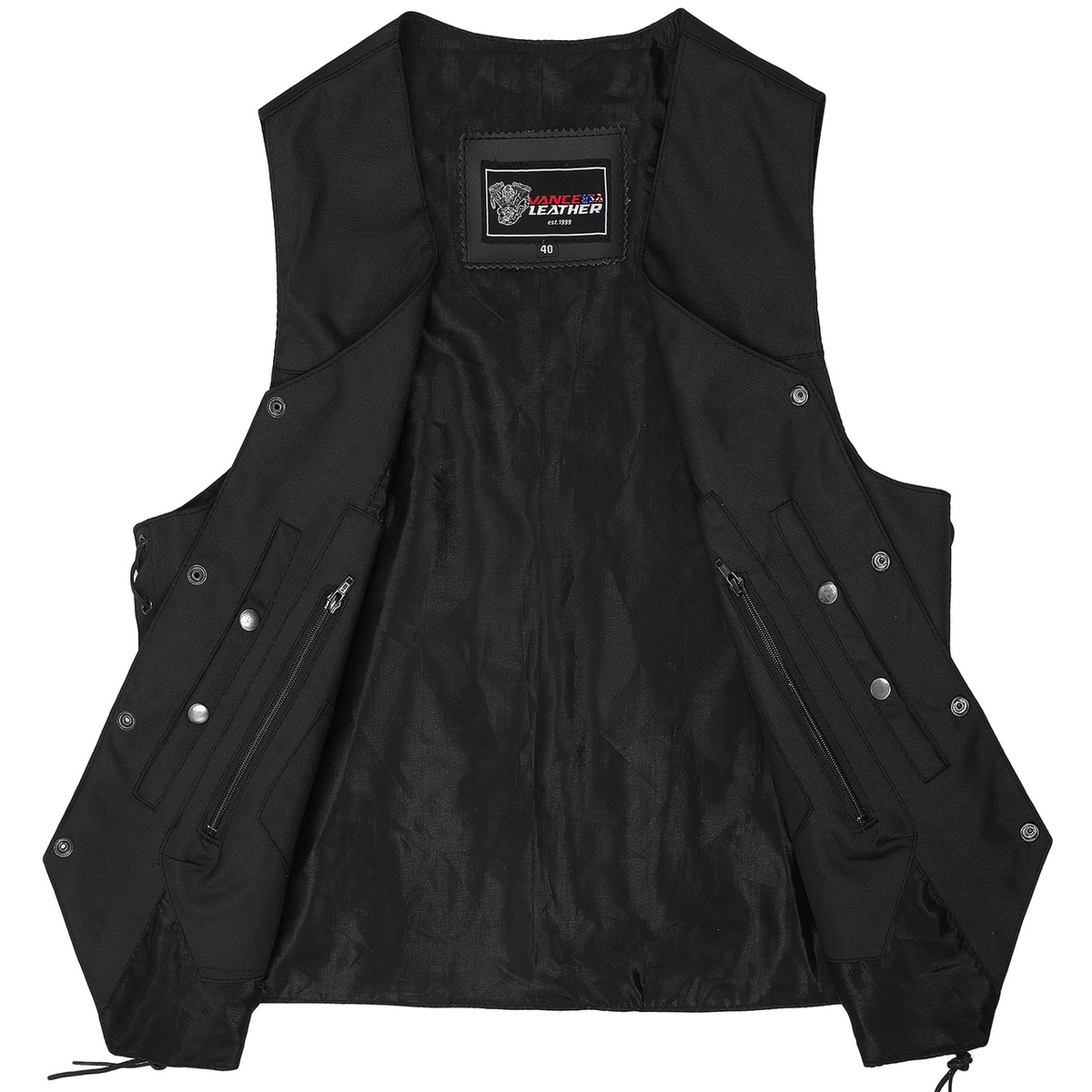 Men's Premium Black Textile Motorcycle 10 Pocket Vest with Dual Conceal Carry Pockets - Perfect for Every Biker Versatile & Durable