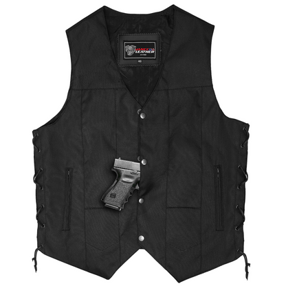 Men's Premium Black Textile Motorcycle 10 Pocket Vest with Dual Conceal Carry Pockets - Perfect for Every Biker Versatile & Durable