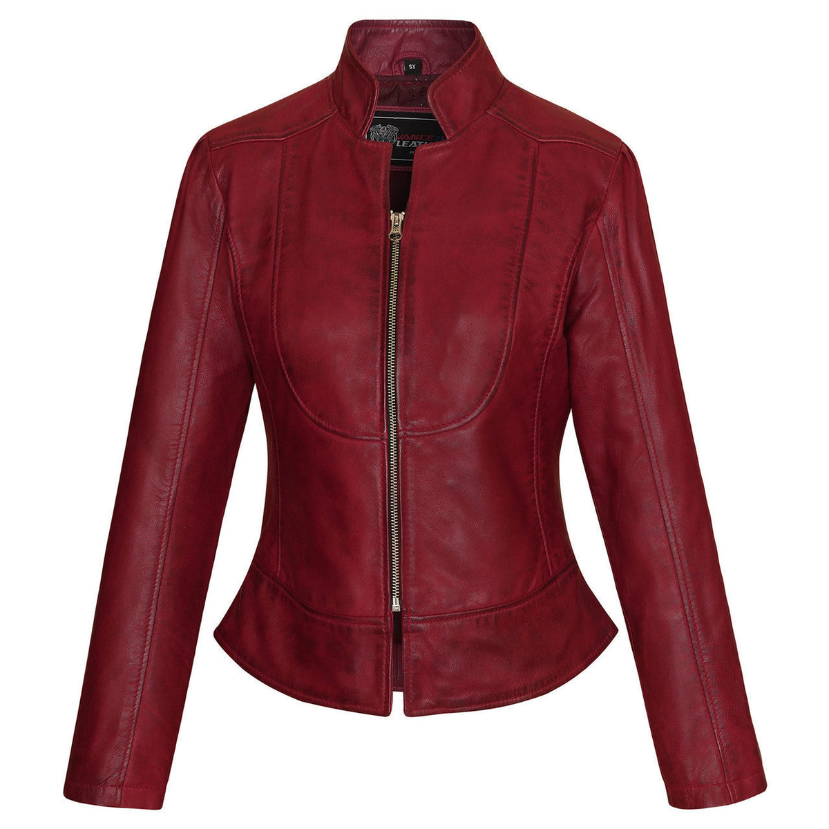 Vance Leathers 'Maya' Ladies Premium Soft Lightweight Burgundy Fitted Motorcycle Leather Jacket