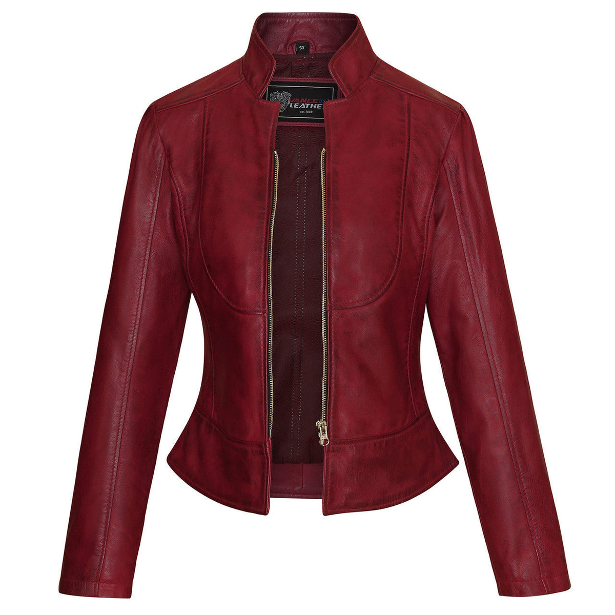 Vance Leathers 'Maya' Ladies Premium Soft Lightweight Burgundy Fitted Motorcycle Leather Jacket