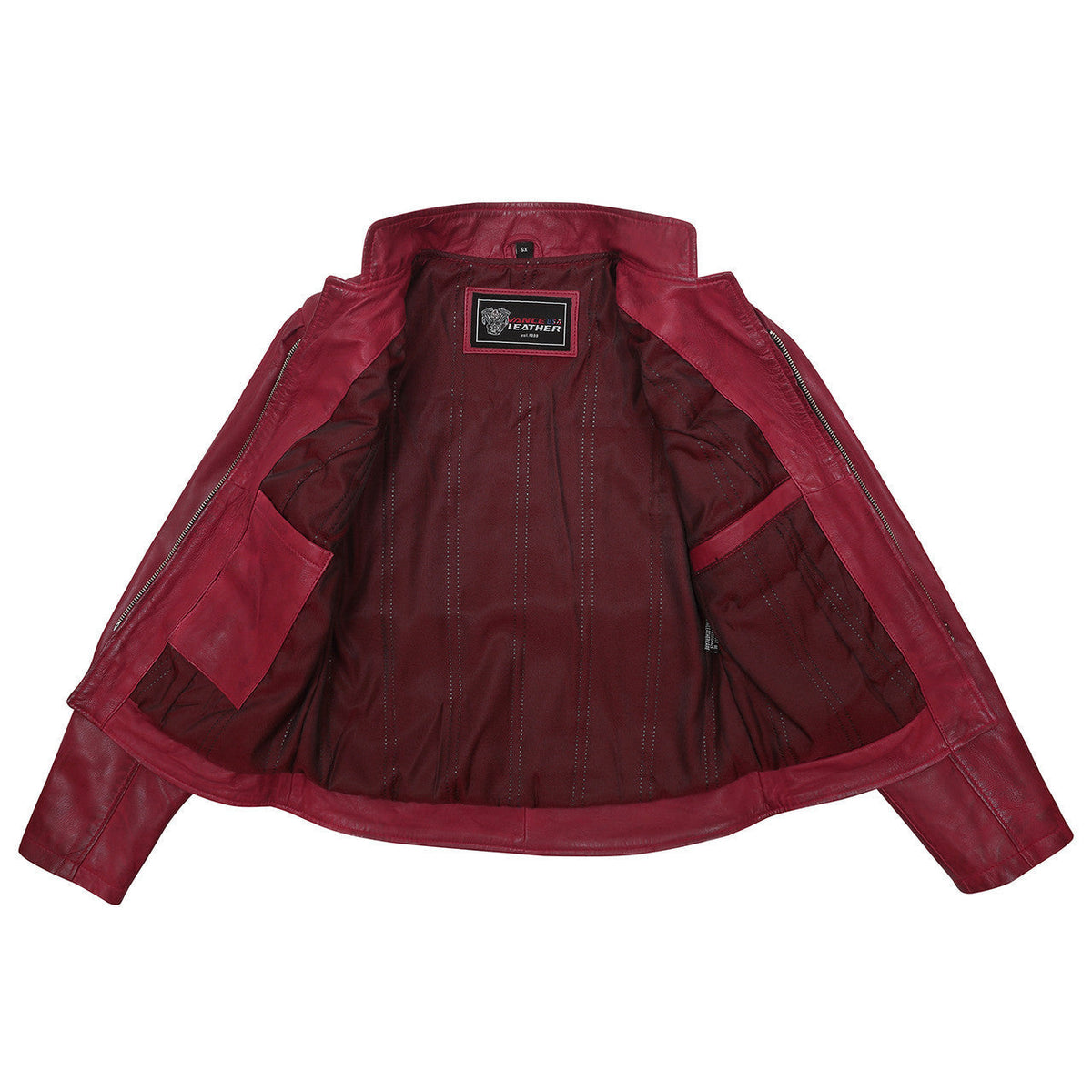 Vance Leathers 'Maya' Ladies Premium Soft Lightweight Burgundy Fitted Motorcycle Leather Jacket