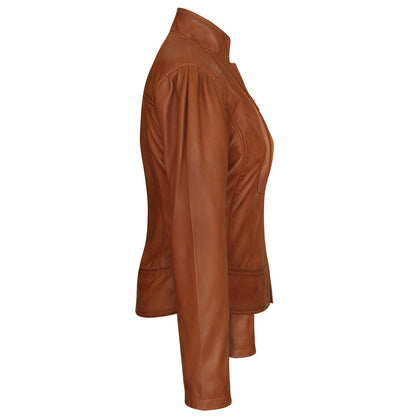 Vance Leathers 'Maya' Ladies Premium Soft Lightweight Brown Fitted Motorcycle Leather Jacket