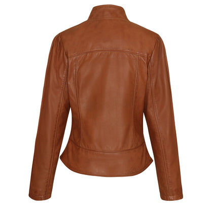Vance Leathers 'Maya' Ladies Premium Soft Lightweight Brown Fitted Motorcycle Leather Jacket