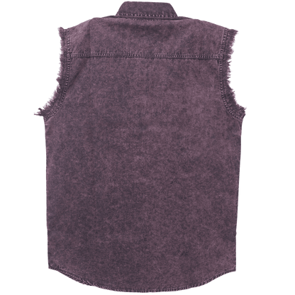 Men's Biker Motorcycle Burgundy Acid Wash Cut Off Sleeveless Shirt