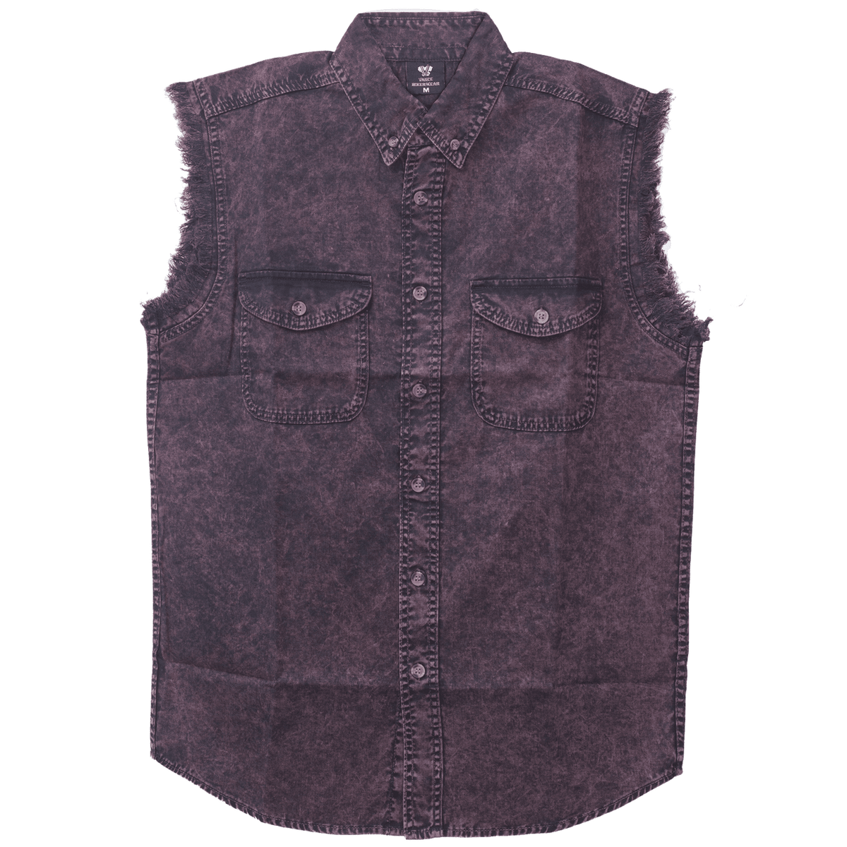 Men's Biker Motorcycle Burgundy Acid Wash Cut Off Sleeveless Shirt