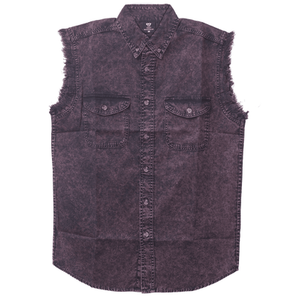 Men's Biker Motorcycle Burgundy Acid Wash Cut Off Sleeveless Shirt