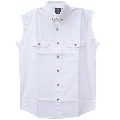 Vance - Men's Biker Motorcycle White Cut Off Sleeveless Shirt