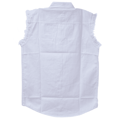 Vance - Men's Biker Motorcycle White Cut Off Sleeveless Shirt