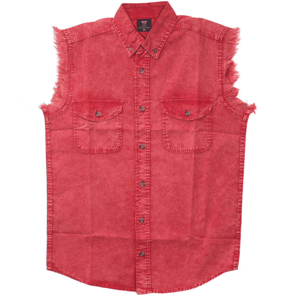 Men's Biker Motorcycle Red Acid Wash Cut Off Sleeveless Shirt