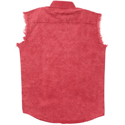 Men's Biker Motorcycle Red Acid Wash Cut Off Sleeveless Shirt