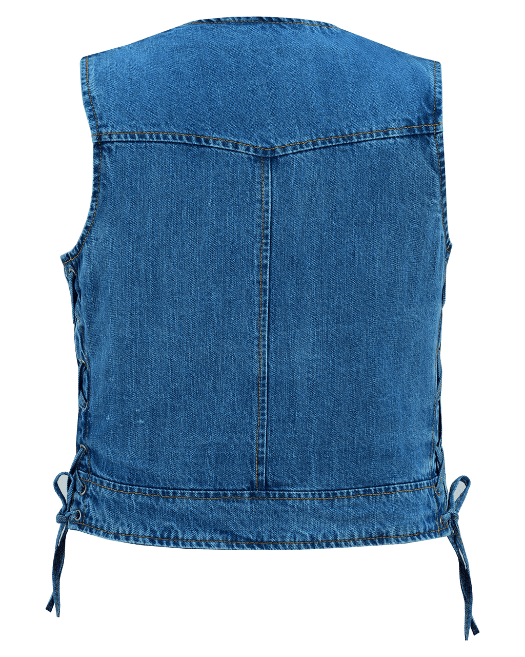 Women's Blue Denim V Neck Vest with Zipper & Side Laces