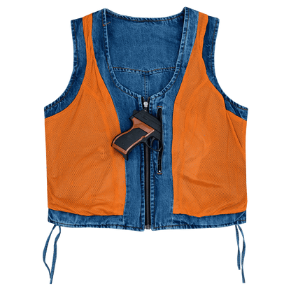 Women's Blue Denim V Neck Vest with Zipper & Side Laces