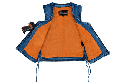Women's Blue Denim V Neck Vest with Zipper & Side Laces