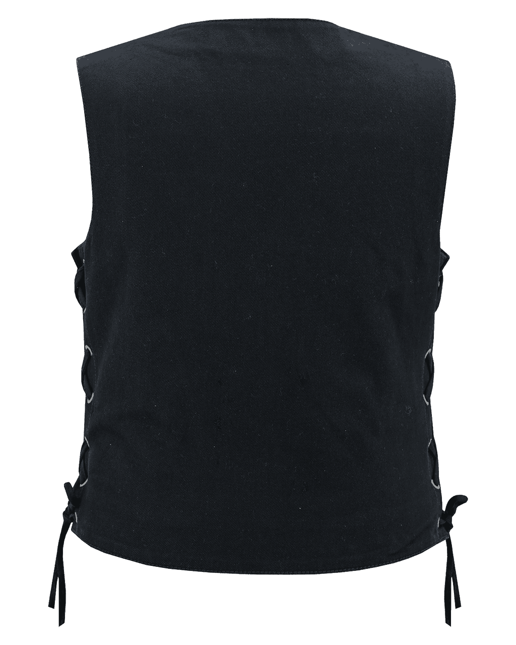 Womens Black Denim V Neck with Snap Opening & Side Laces Motorcycle Vest
