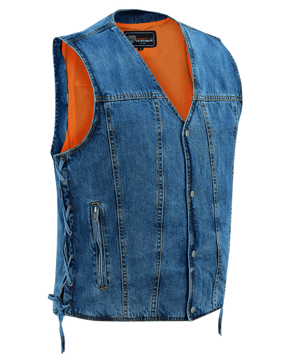 Vance Mens Blue V-Neck Denim Vest for Motorcycle Riders