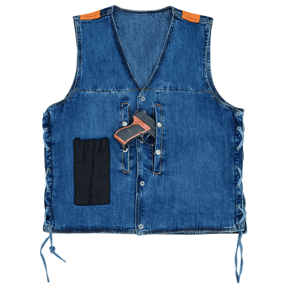 Vance Mens Blue V-Neck Denim Vest for Motorcycle Riders