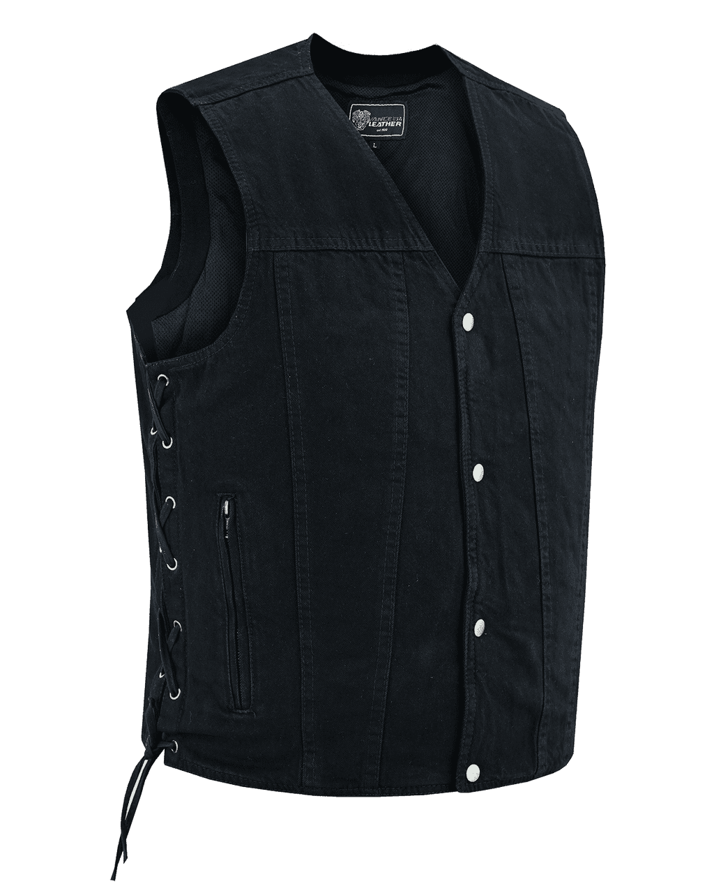 Vance Men's Black V-Neck Denim Vest for Motorcycle Riders
