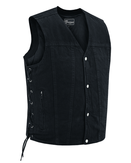 Vance Men's Black V-Neck Denim Vest for Motorcycle Riders
