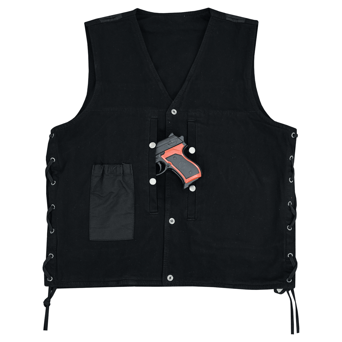 Vance Men's Black V-Neck Denim Vest for Motorcycle Riders