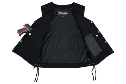 Vance Men's Black V-Neck Denim Vest for Motorcycle Riders