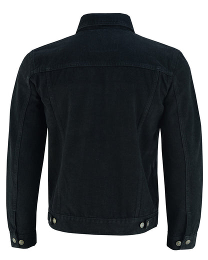 Vance Mens Black Heavy Duty Denim Button Front Motorcycle Jacket, Jean Jacket for Men