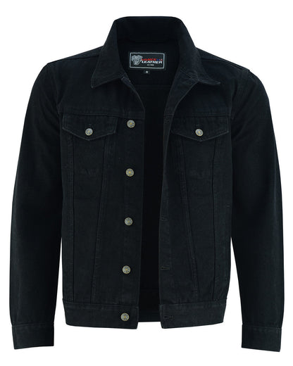 Vance Mens Black Heavy Duty Denim Button Front Motorcycle Jacket, Jean Jacket for Men