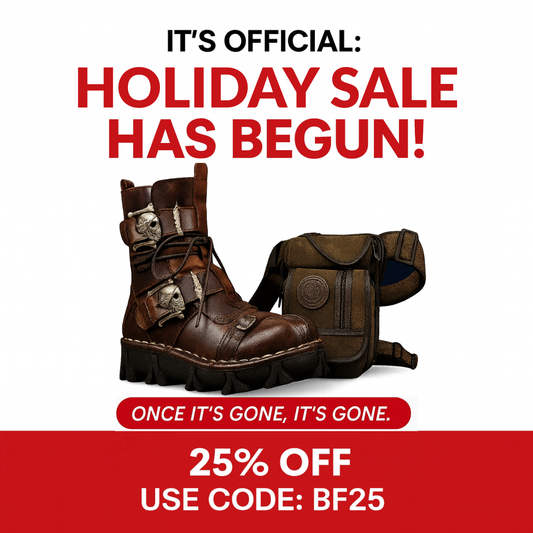 Handmade Skull Leather Boots + Free Leg Bag Bundle