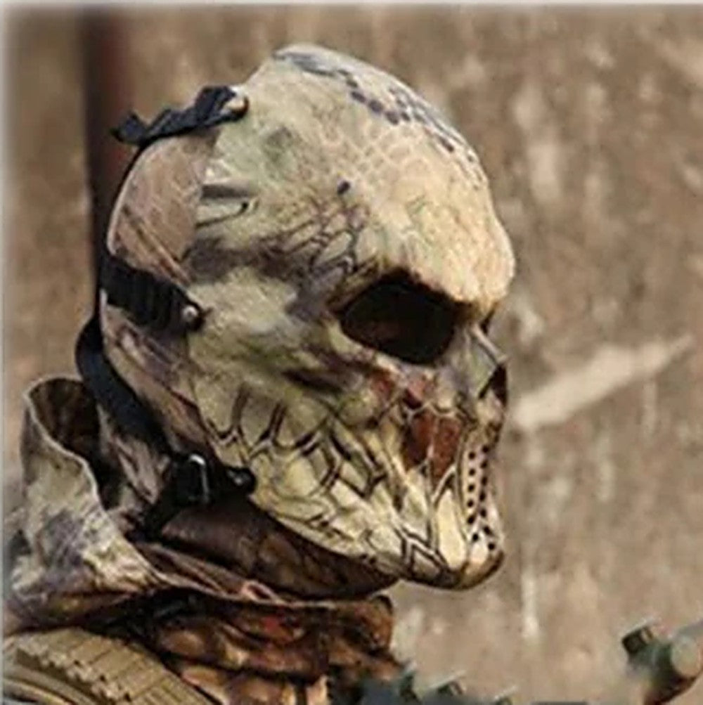 Skull mask worn outdoors - kryptek tactical style