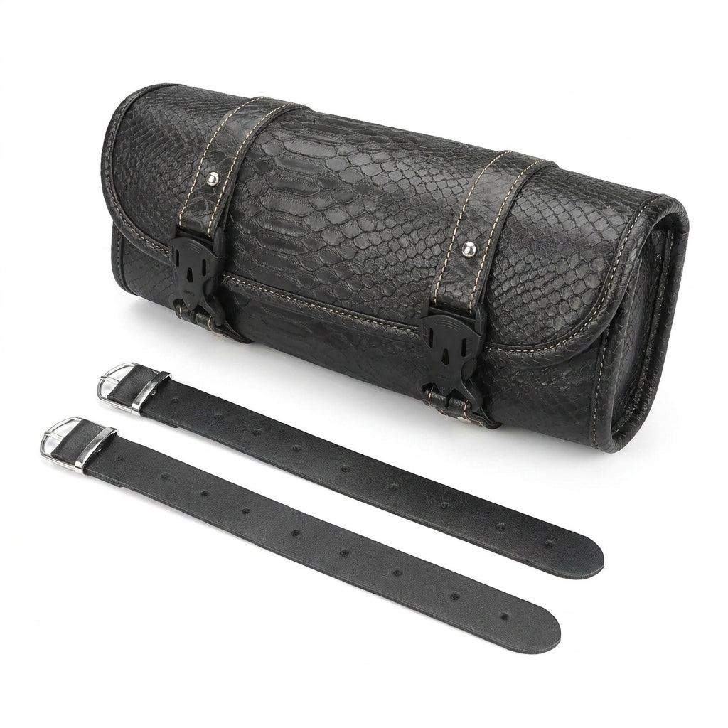Leather Motorcycle Bag - Crocodile Pattern Motorcycle Saddlebag Leathe