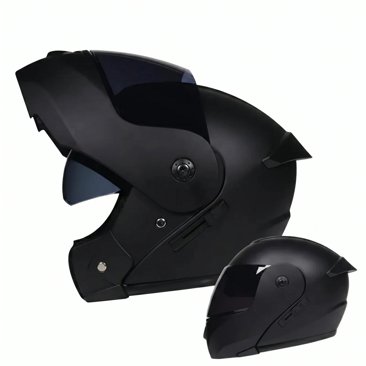 Matte black DOT approved modular flip up motorcycle helmet with dual visor