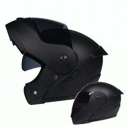 Matte black DOT approved modular flip up motorcycle helmet with dual visor