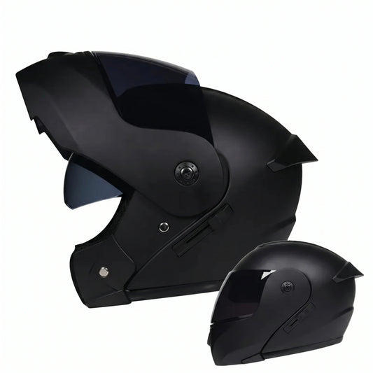 Matte black DOT approved modular flip up motorcycle helmet with dual visor