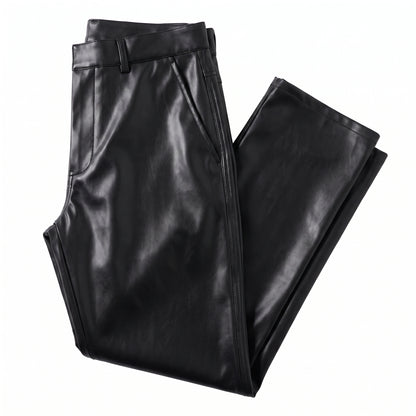 Motorcycle Tie-Down Straps - Men's Leather Pants Straight Fit Elastic