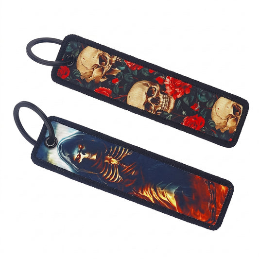 Stainless Steel Biker Ring - Skull Embroidery Key Fobs Cool Key Tags K
