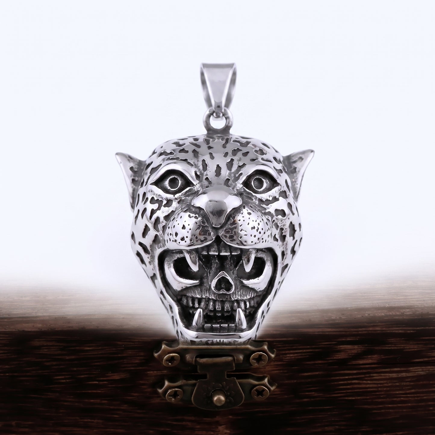 Stainless Steel Biker Ring - 316L Stainless Steel Leopard Skull Neckla