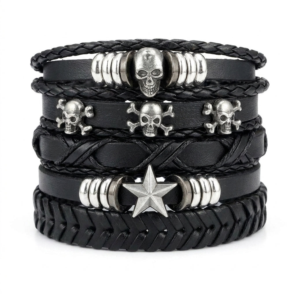 Stainless Steel Biker Ring - Fashion Multi-layer Viking Bracelet Men H