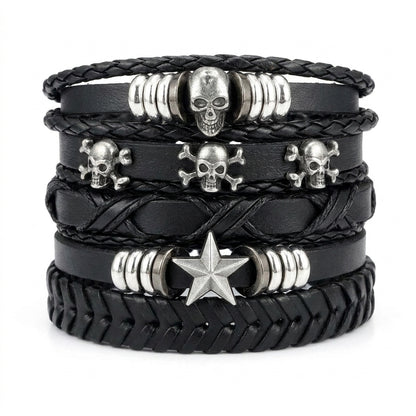 Stainless Steel Biker Ring - Fashion Multi-layer Viking Bracelet Men H