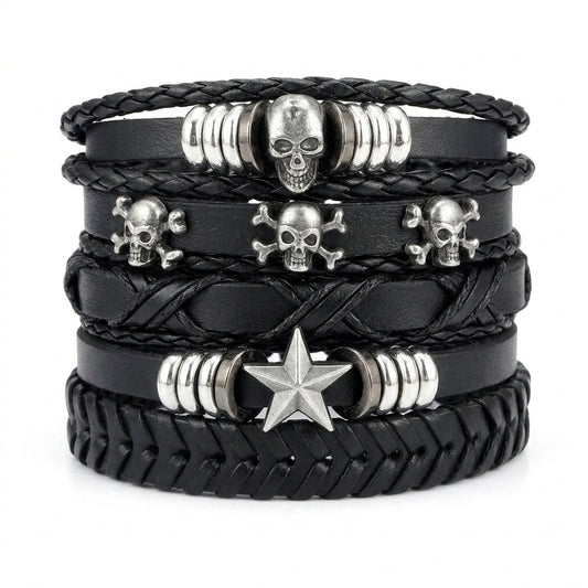 Stainless Steel Biker Ring - Fashion Multi-layer Viking Bracelet Men H
